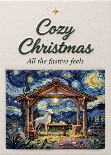 Starry Night Nativity, Christmas card cover