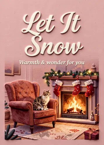 Knitting By Fire, Christmas card cover