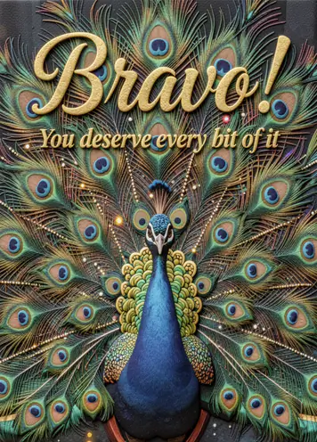 Royal Peacock, congratulations card cover