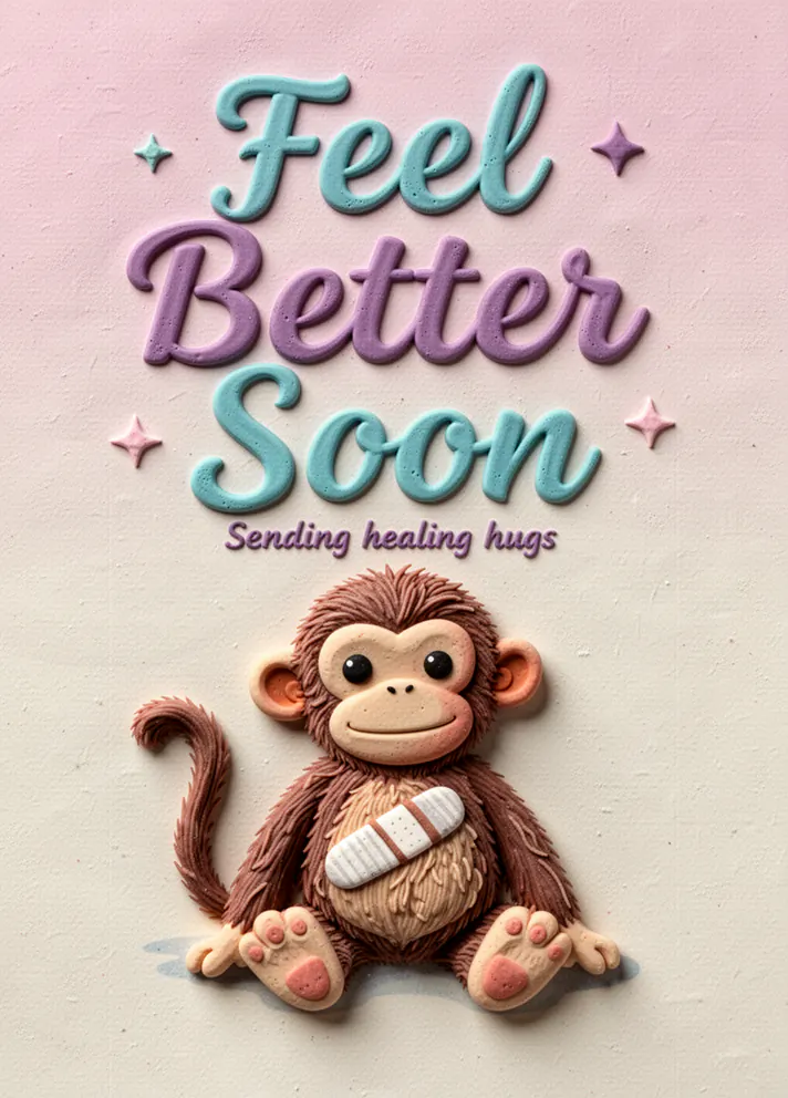 Cheering Sock Monkey, get well card cover