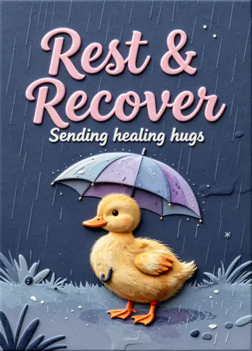 Duckling In Rain, get well card cover