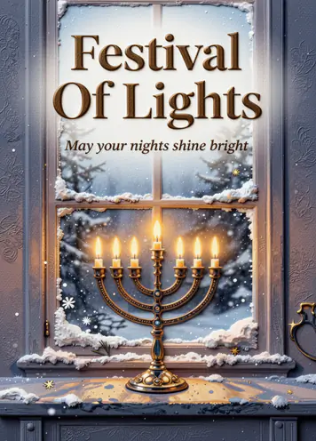 Snowy Nook, Hanukkah card cover