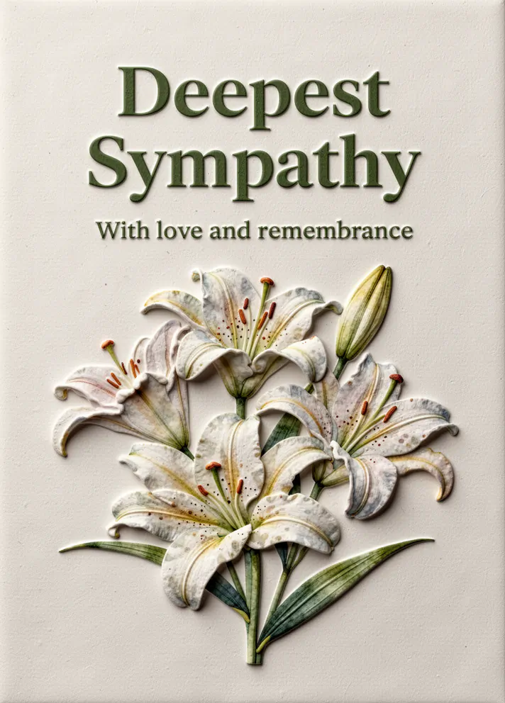 White Lilies, sympathy card cover